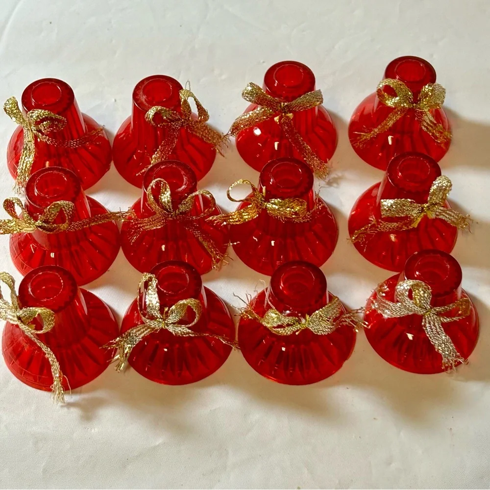 Vintage 24 Red Plastic Bell Bows Christmas Tree Light String Covers Replacements